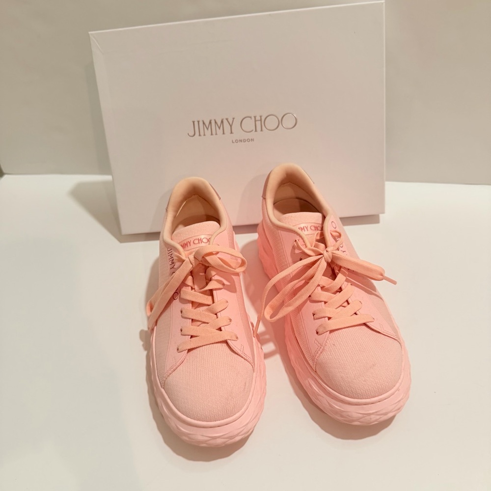 Iconic Jimmy Choo Blush Pink Platform Sneakers Size 7.5 - Picture 4 of 16